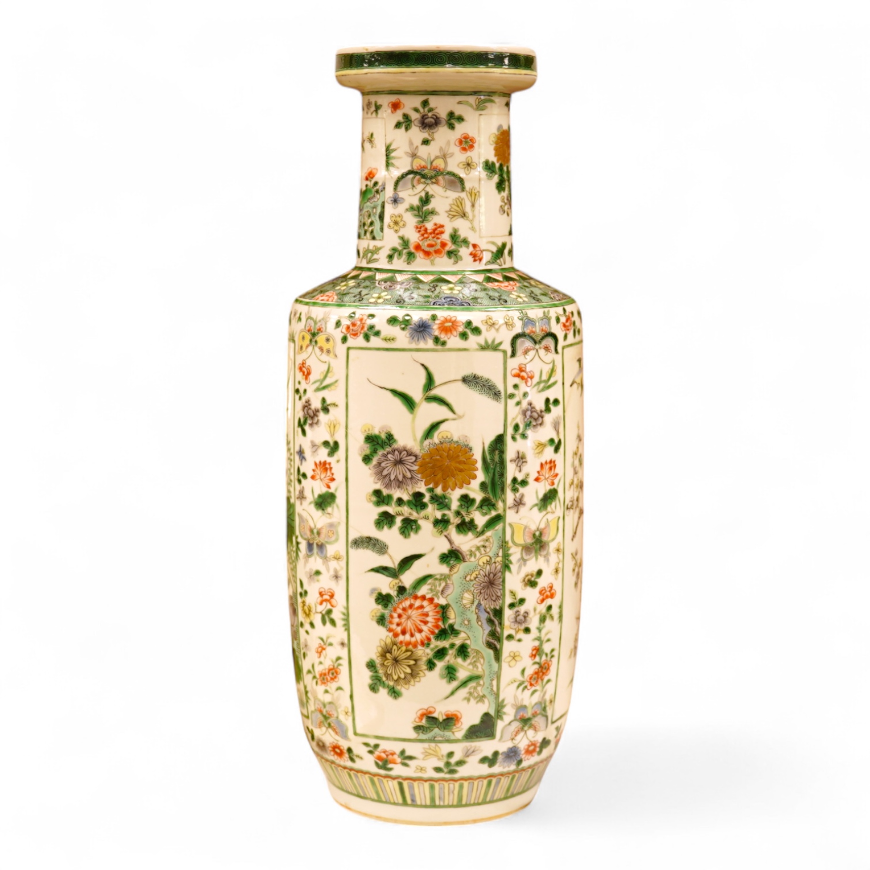 A Chinese famille verte rouleau vase, 19th century, 46cm